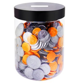 Mczcent Large Coin Bank Jar, Big Clear Plastic Coin Money Tip Change Saving Piggy Jar with Black Slotted Lid, Large Plastic Coins Piggy Money Change Clear Bank for Adults Teens Kids Girls Boys