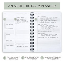Beautiful Daily Planner And Notebook With Hourly Schedule - Aesthetic Spiral To do List Notepad to Easily Organize Your Work Tasks And Appointments - The Perfect Office Supplies For Women