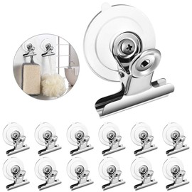 Aufind 12 Packs Suction Cup Clip Plastic Round Suction Cup Clamp Holder Strong Window Glass Suction Cup Clip for Hanging Kitchen Bathroom Office Accessories…