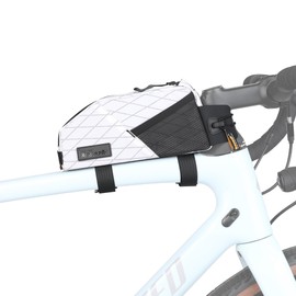 Rhinowalk Bike Frame Bag 1.2L, Waterproof Handlebar Bag with Phone Holder, Small Front Bag with Strap or Screw Mount, Fits Most Bikes – White