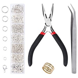 Open Jump Rings, 1500pcs Jump Rings and Lobster Clasps with Pliers Tweezers Tools Jewelry Finding Kit for Jewelry Making Necklace Repair (Silver)