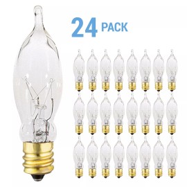Bulbrite 24 Pack Flame Tip 120V 7.5W Watt CA5 Candelabra E12 Base Clear