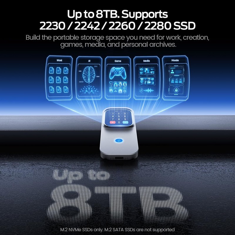 MOVE SPEED AC10 Smart Touchscreen SSD Enclosure, 10Gbps USB-C M.2