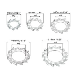 uxcell 700pcs External Tooth Washers Assortment Kit, Steel Zinc Finish External Serrated Washer M3/M4/M5/M6/M8 - for Mechanical Equipment Fasteners