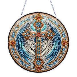 NQRSBUI DIY Hanging Diamond Art Kits for Adults, Cross Double Sided Diamond Art Painting Suncatchers Pendants, Crystal Gem Craft Painting Kit for Home Garden Wall Decor Gift (Cross)