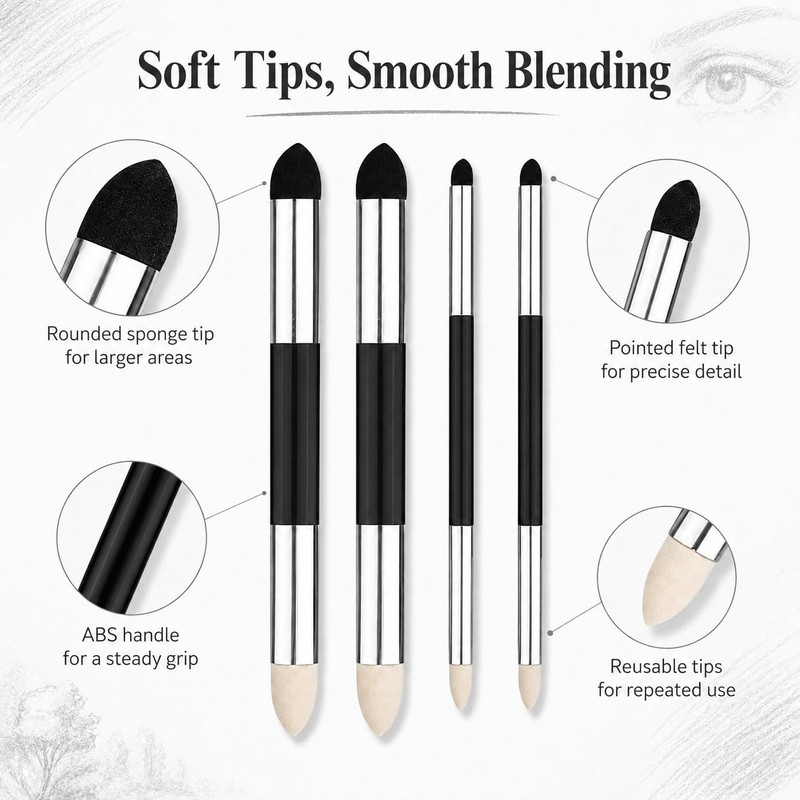 4pcs Blending Sponge Pens, Dual Tip Oil Pastel Blending Tools,