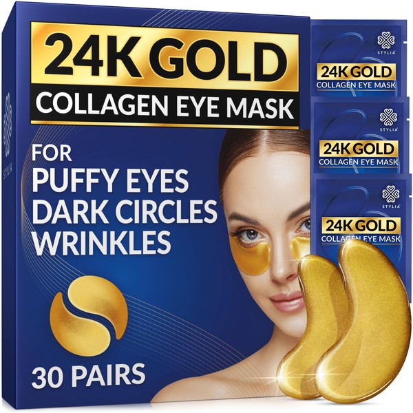 Under Eye Patches For Puffy Eyes 24k Gold Eye Mask Dark Circles And Puffiness Collagen Eye Gel Pads Moisturizing & Reducing Wrinkles Anti-Aging Hyaluronic Acid - 30 Pairs