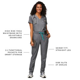 FIGS YOLA High Waisted Skinny Scrub Pants for Women - Graphite, Regular M