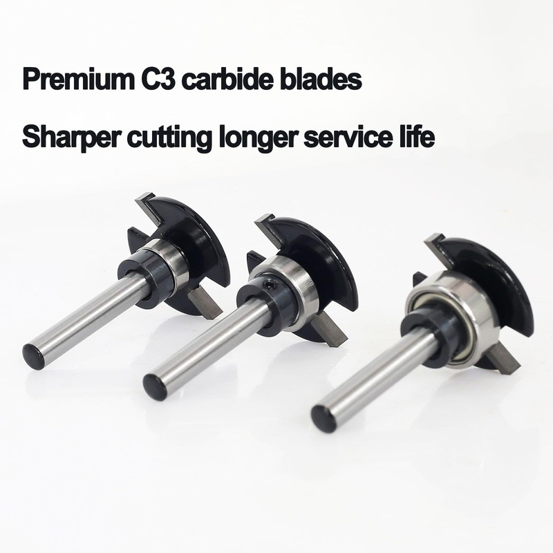 SICWOOD 3pcs Top Bearing Slot Cutter Router Bit Set -