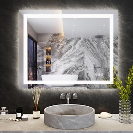 Antok 32"x 40" LED Bathroom Mirror with Lights, Bathroom Vanity Mirror Anti-Fog, Dimmable, Lighted Bathroom Vanity Mirror with Tempered Glass, Memory Function, 3 Colors, Safe Use (Horizontal/Vertical)