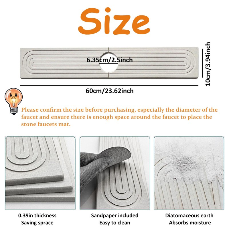 SHGarden Faucet Mat for Kitchen Sink Diatomite DryingNeat Stone Sink