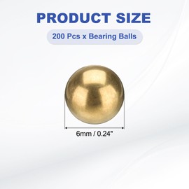 sourcing map 200 Pcs Bearing Balls, 6mm Diameter H62 Precision Solid Brass Bearing Balls Industrial Brass Ball Spheres for Machinery, Automotive, and DIY