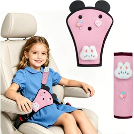 Funda de Almohadilla para Cinturón de Seguridad para Niños, Lindas Cubiertas de Cinturón de Seguridad con Animales para Niños y Cojín Triangular para Niñas y Niños (Conejo (Rosa))