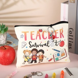 Sureio - 6 bolsas de maquillaje para maestros y 6 llaveros de agradecimiento para maestros, regalos para el día de San Valentín para maestros, Varios colores, Una talla, Estilo vívido