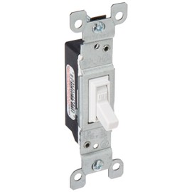 Leviton 1451-WCP 15-Amp, 120-Volt, Toggle Framed Single-Pole AC Quiet Switch, Residential Grade, Non-Grounding, White