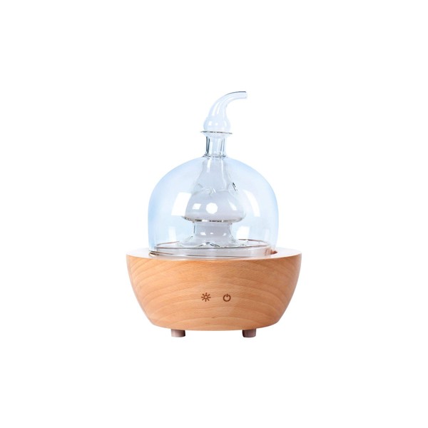 EcoGecko Aroma Essential Oil Diffuser Made from Wood and Hand Blown Glass for Aromatherapy Nerbulizer Pure Essential Oils with Touch Button Timer and 7 Color LED Lights