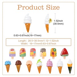 Airssory 13Pcs 13 Styles Resin Ice Cream Brooch Ice Cream Cone Pins with Brass Lapel Pin Backs for Hat Bag Clothes Dress Decoration, Zinc, no gemstone