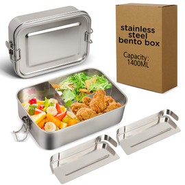 LEEPENK 304 Stainless Steel Lunch Box and Food Containers with Lids 1400ml Leak-Proof Adjustable Compartment Metal Bento Box for Travel Work Picnic Adults