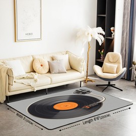 Vinyl Record Area Rug CD Card Living Room Rugs for Bedroom Home Decorative Grey Black Disc Music Carpet Ultra Soft Non-Slip Indoor Floor Mat 4'x5'