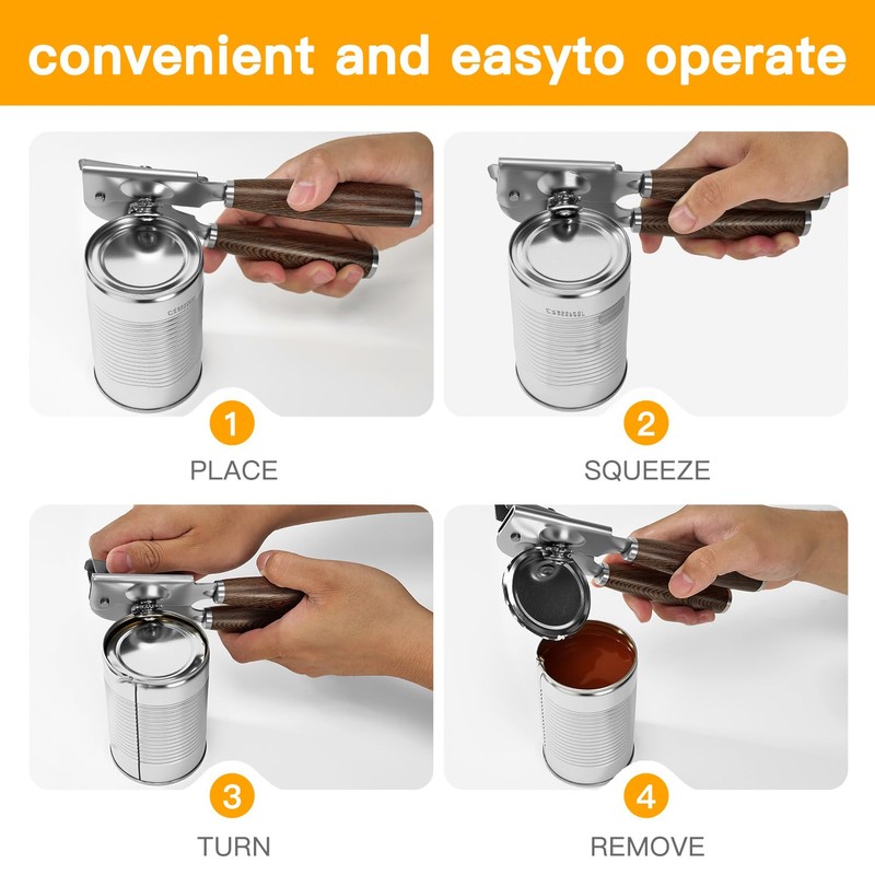 Upgraded Efficient Manual Can Opener - Selected Solid Wood Handle,
