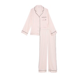 Victoria's Secret Satin Pajama Set, Long Sleeve Button Down & Pants, Pajamas for Women, Pink Iconic Stripe, XXL
