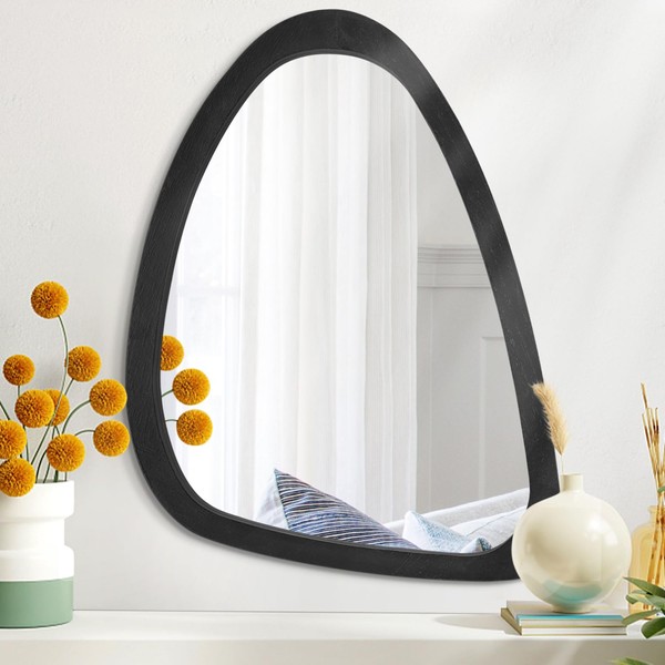 Wooden Asymmetrical Wall Mirror Black Irregular Oval Wood Unique Shaped