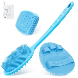Juego Guantes Silicona Espalda Cara Baño Exfoliante Suave Cabeza Doble Mango Antideslizante Guante Espuma Rica