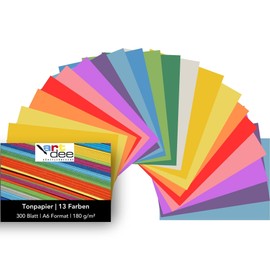 artdee® Coloured Paper in 13 Different Spring Colours 180 g/m² - Craft Paper Set (300 Sheets Mixed in DIN A6) - Colourful Paper for Crafts - Craft Paper Colourful