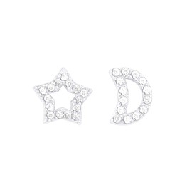 Amor 2016750 Women's Stud Earrings 925 Sterling Silver with Synthetic Zirconia 0.8 cm Silver Moon / Stars Comes in Jewellery Gift Box, Sterling Silver, Created Cubic Zirconia