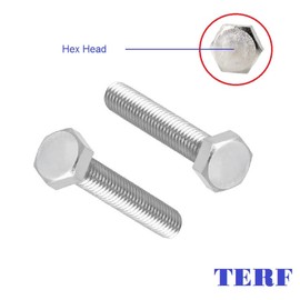 TERF® M8 X 100mm Hex Bolts Fully Threaded Set Screw M8 (8mm) X 100mm Hex Head Cap Hexagonal Bolts - Pack of 10