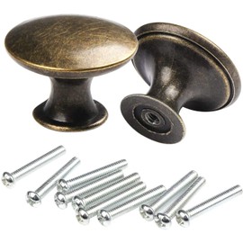 Wajade Round Drawer Knobs 12 Pack Vintage Brass Shabby Cabinet Knobs Drawer Handles Pulls with Screws for Cabinet Wardrobe Drawer Cupboard of Kitchen Bedroom Furniture 30mm