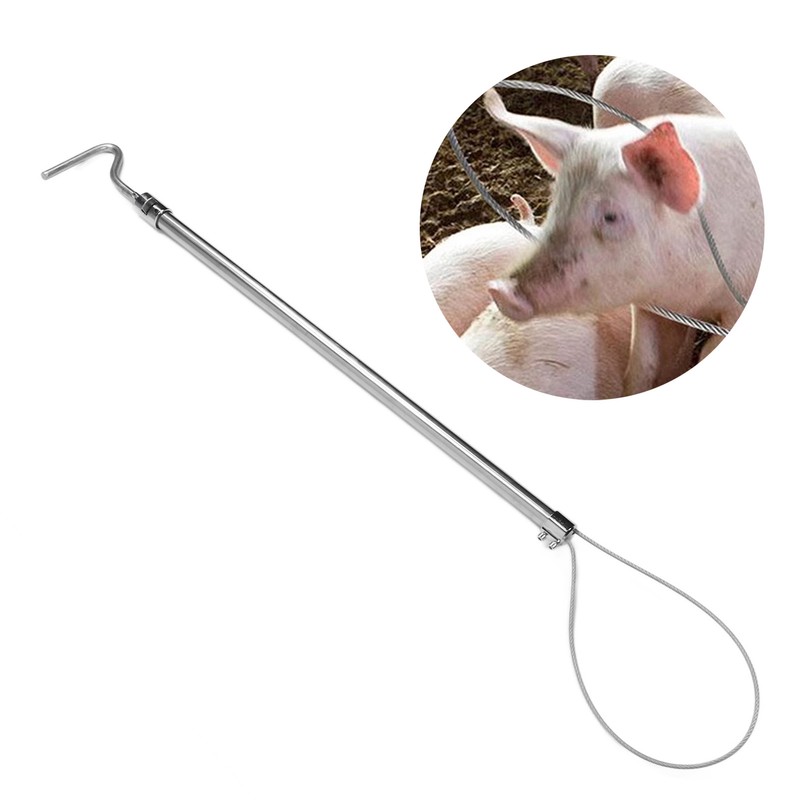 Pig Catcher Holder Stainless Steel Long Handle with Hook Animal
