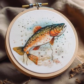Generic Counted Easy Cross Stitch Kits Watercolor Fish Color Stamped Embroidery for Starter Kits DIY 11CT Stamped Patterns Embroidery Needlework Kit Supplies 12 Inch Hoop Included(163-P)