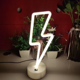 JYWJ Lightning Neon Sign With Holder Base,USB or 3-AA Battery Powered Neon Light,LED Desktop Wall Decoration,Various Parties,Decoration Of Business Premises(Warm)