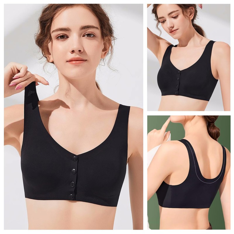 Lervanla Mastectomy Bras with Pockets for Prosthesis Front Closure Bras