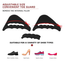 Toe Filler Inserts [4 Pairs] for Shoes Too Big, Adjustable Toe Plug Shoe Inserts, Half Cushion Inserts for Women High Heels Sneakers (Black)