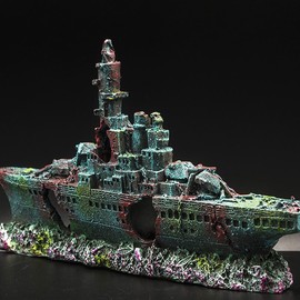 XUBX Aquarium Ornaments, Aquarium Rock Cave Decoration, Warship Mountain Cave Accessories, Aqua Decoration for Small Shrimp Fish Turtle, Decorative Polyresin Landscape for Fish Tank (23 x 11 x 5 cm)