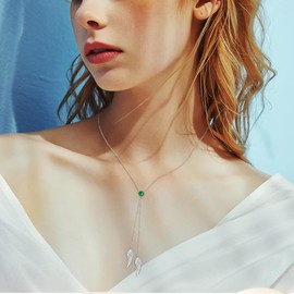 YAFEINI Angel Wings Y Chain Women's 925 Sterling Silver Birthstone Chain Guardian Angel Wing Pendant Necklace Gold/Rose Gold Angel Wings Jewellery Gift, Sterling Silver, Cubic Zirconia