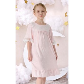 kiddook Girls' Princess Dress,Soft Summer Short Sleeve Casual Dresses 3-12Years（White+Purple