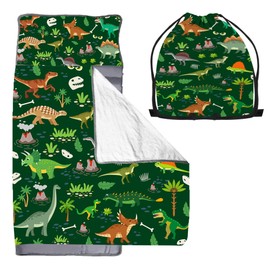 Cute Toddler Nap Mat with Pillow & Blanket，Soft Rolled Napping Mats for Boys and Girls, Warm Kids Sleeping Bag Lightweight Slumber Bags for Daycare Preschool Travel (Dinosaur)