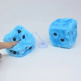 Pair 3” Light Blue with Black Dots Mirror Fuzzy Plush Dice, Light Blue and Black Soft Plush Car Decorative Hanging Ornament