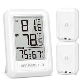Ankilo Wireless Thermo-Hygrometer, Weather Station with 2 Wireless Outdoor Sensors, Indoor and Outdoor Thermometer, ℃/℉ Switch, Thermometer for Home, Office, Range up to 100 m