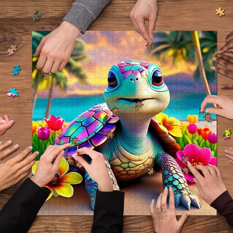Rainbow Turtle Puzzles for Adults 1000 Pieces, PICKFORU Summer Turtle
