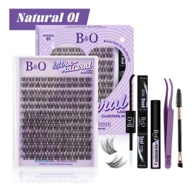 Extensiones de Pestañas Naturales Natural01 kit B&Q Kit de Pestañas Súper Naturales Suaves 9-16mm Longitudes Mixtas con Pegamento bqlash