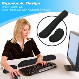Kaetyu Keyboard Wrist Rest and Mouse Wrist Rest Set - Ergonomic Memory Foam Wrist Cushion - for Wrist Support on Computer, Laptop, Office, Playing Games, Typing Relieves Wrist Pain Black