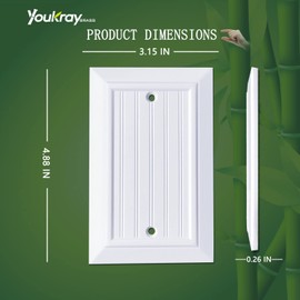 Pure White Classic Beadboard Wall Plates,Light Switch Covers,Electrical Outlet Covers, Switch Plates of Various Combination, Nature Bamboo Fiber Wall plate (1 Gang Blank 4 Pack)