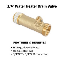 HYDRO MASTER 3/4" MIP x MHT Brass Water Heater Drain Valve, Threaded Connection Drain Valve