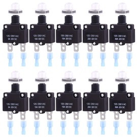 Swpeet 30Pcs 5 Sizes Thermal Circuit Breaker with Quick Connect Terminals and Waterproof Button Caps Assortment Kit, 5Amp 10Amp 15Amp 20Amp 30Amp with Waterproof Push Button for Switch Operation