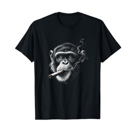 Monkey Smoking a Cigar, Funny Zoo Ape Animal Art Graphic T-Shirt
