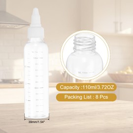 PATIKIL 110 Ml/4 oz Plastic Squeeze Bottles with White Twist Cap, 8 Pcs Graduated Round Dispensing Bottle Empty Pointed Bottle for Liquids, Crafts, Oils, Condiments, Transparent